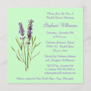 Pretty Lavender Herb Sprig on Green Bridal Shower Invitation
