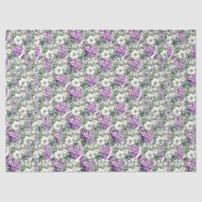 Pretty Lavender Hydrangeas & Eucalyptus  Tissue Paper (Front)