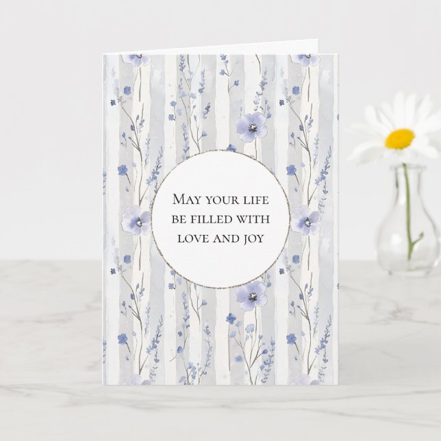 Pretty Lavender Lilac White Floral Stripes Card (Small Plant)