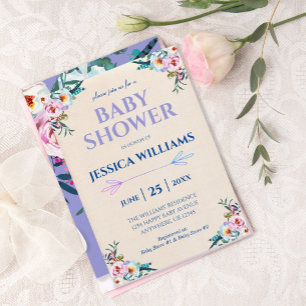 Pretty Lavender Pastel Boho Floral Baby Shower Invitation