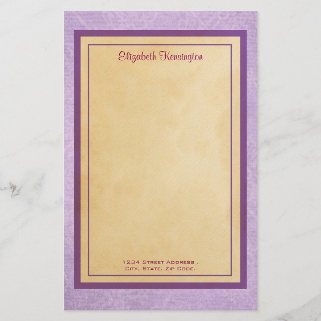 Pretty Lavender Pattern with Parchment Texture Stationery (Front)