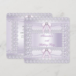 Pretty Lavender Pearls Lace Bow Birthday Party Invitation