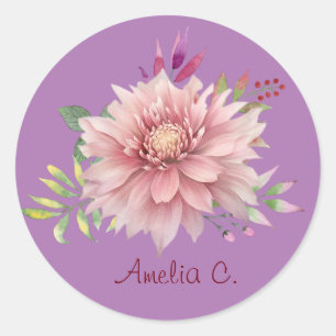 Pretty Lavender & Pink Pastel Watercolor Floral Classic Round Sticker