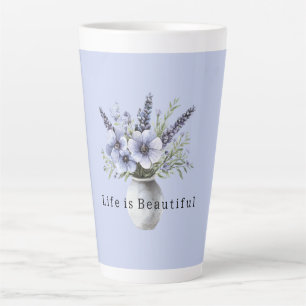 Pretty Lavender Purple Flowers in Vase Latte Mug