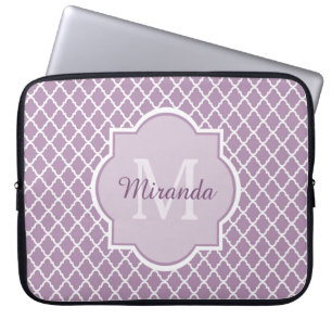 Pretty Lavender Purple Quatrefoil Monogrammed Name Laptop Sleeve