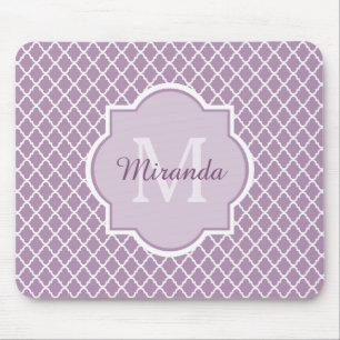 Pretty Lavender Purple Quatrefoil Monogrammed Name Mouse Pad