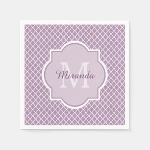 Pretty Lavender Purple Quatrefoil Monogrammed Name Napkin