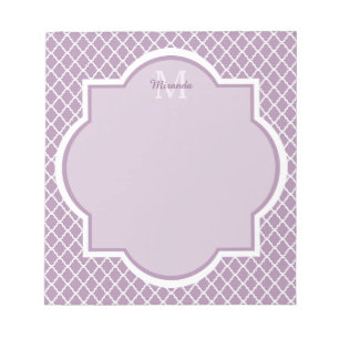 Pretty Lavender Purple Quatrefoil Monogrammed Name Notepad