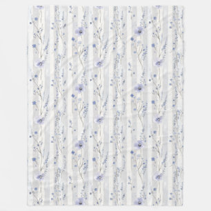 Pretty Lavender White Floral Stripes Bridal Shower Fleece Blanket
