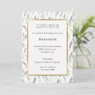 Pretty Lavender White Flowers Birthday Invitation