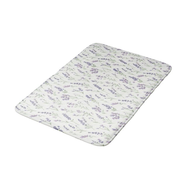 Pretty Lavender White Flowers Bridal Shower Bath Mat (Angled)