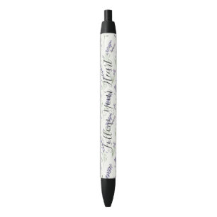 Pretty Lavender White Flowers Bridal Shower Black Ink Pen