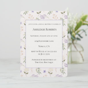 Pretty Lavender White Flowers Bridal Shower Invitation