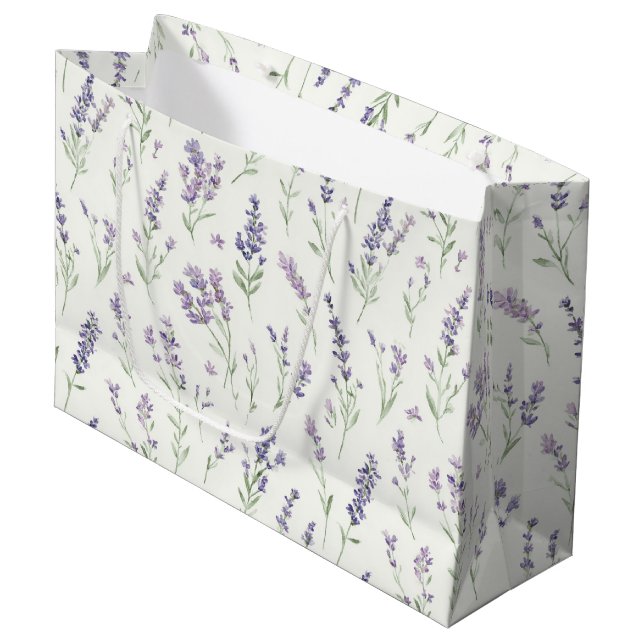 Pretty Lavender White Flowers Bridal Shower Large Gift Bag (Front Angled)