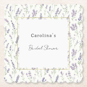 Pretty Lavender White Flowers Bridal Shower Paper Coaster