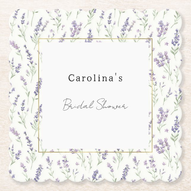 Pretty Lavender White Flowers Bridal Shower Paper Coaster (Front)