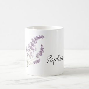 Pretty Lavender White Flowers Personalised Coffee Mug