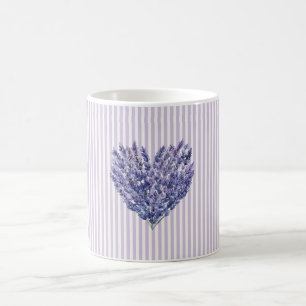 Pretty Lavender White Stripes Heart   Coffee Mug