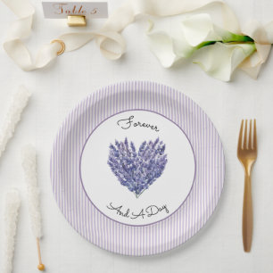 Pretty Lavender White Stripes Wedding Paper Plate