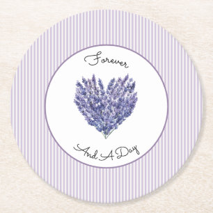 Pretty Lavender White Stripes Wedding Round Paper Coaster