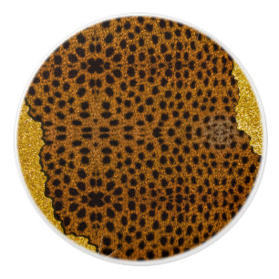 Pretty Leather Cheetah Animal Print With Glitter Ceramic Knob