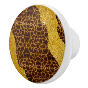 Pretty Leather Giraffe Animal Print With Glitter Ceramic Knob