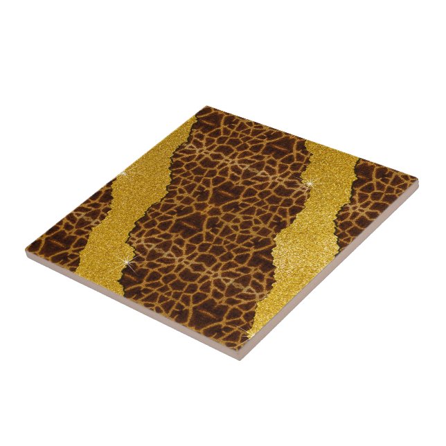 Pretty Leather Giraffe Animal Print With Glitter Ceramic Tile (Side)