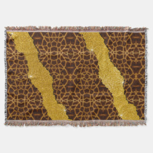 Pretty Leather Giraffe Animal Print With Glitter Throw Blanket