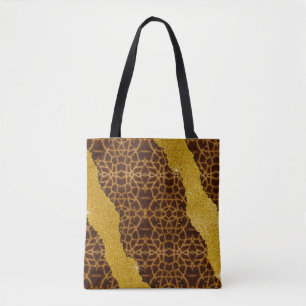 Pretty Leather Giraffe Animal Print With Glitter Tote Bag