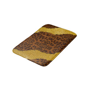 Pretty Leather Jaguar Animal Print With Glitter Bath Mat