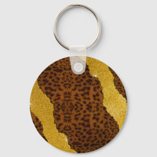 Pretty Leather Jaguar Animal Print With Glitter Key Ring