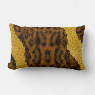Pretty Leather Leopard Animal Print With Glitter Lumbar Cushion