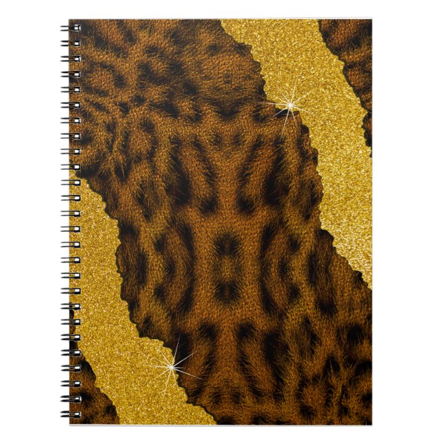 Pretty Leather Leopard Animal Print With Glitter Notebook (Front)