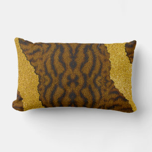 Pretty Leather Tiger Animal Print With Glitter Lumbar Cushion