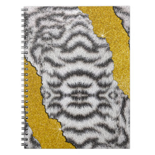 Pretty Leather White Tiger Animal Print & Glitter Notebook