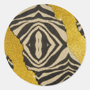 Pretty Leather Zebra Animal Print With Glitter Classic Round Sticker