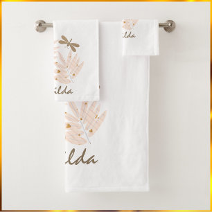 Pretty Leaves and Dragonfly Bath Towel Set
