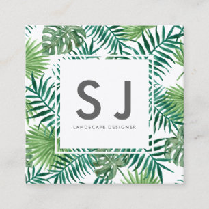 Pretty Leaves Flower Botanical Landscape Designer Square Business Card