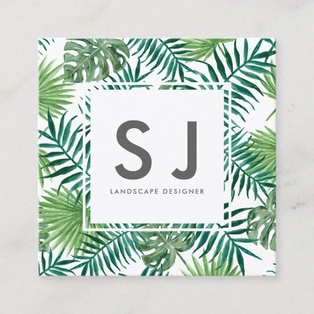 Pretty Leaves Flower Botanical Landscape Designer Square Business Card (Front)