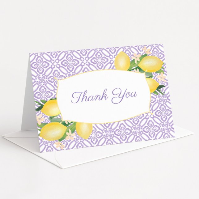 Pretty Lemons Lilac Purple Baby Shower Photo Thank You Card (Lemons with lavender folding thank you card)
