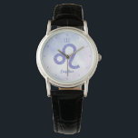 Pretty Leo Astrology Sign Personalised Purple Watch<br><div class="desc">This pretty,  personalised purple and lavender Leo watch features your astrological sign from the Zodiac in a beautiful sparkle like the constellations. Customise this cute wristwatch gift with your name in beautiful cursive script for someone with a late July or early August birthday.</div>