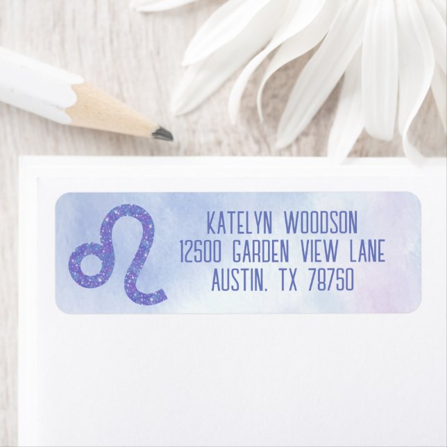Pretty Leo Astrology Sign Purple Return Address Label (Insitu)