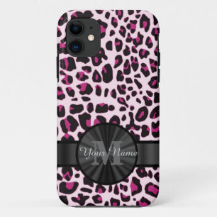 Pretty leopard animal print monogramed iPhone 11 case