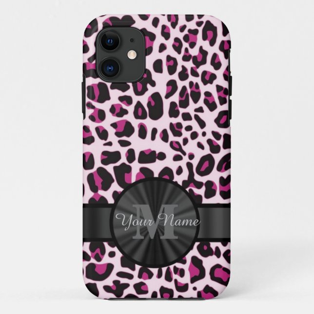 Pretty leopard animal print monogramed Case-Mate iPhone case (Back)