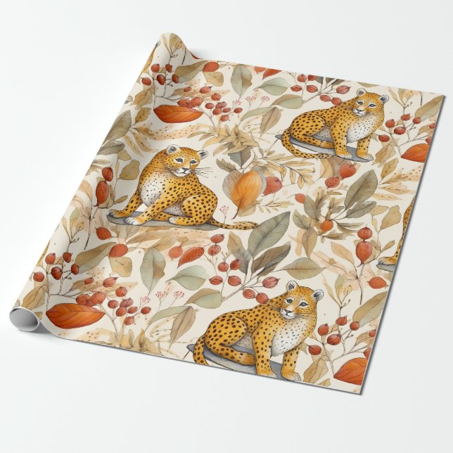 Pretty Leopard Wild Cat Nature Animal Fauna Wrapping Paper (Unrolled)