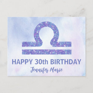 Pretty Libra Sign Custom Purple Happy Birthday Postcard