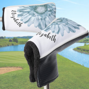 Pretty light blue daisy flower custom name womens golf head cover