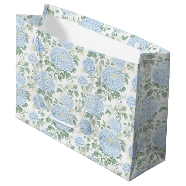 Pretty Light Blue Floral Wedding Large Gift Bag (Front Angled)