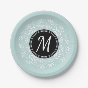 Pretty Light Blue Floral Wreath Personalised Paper Plate