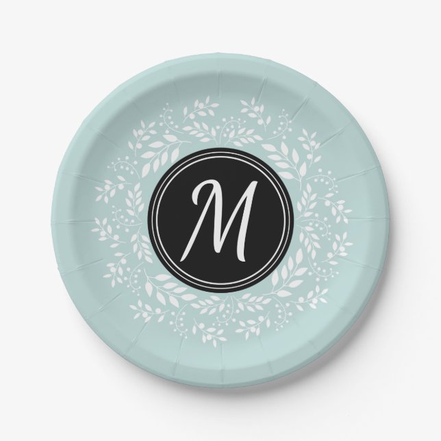Pretty Light Blue Floral Wreath Personalised Paper Plate (Front)